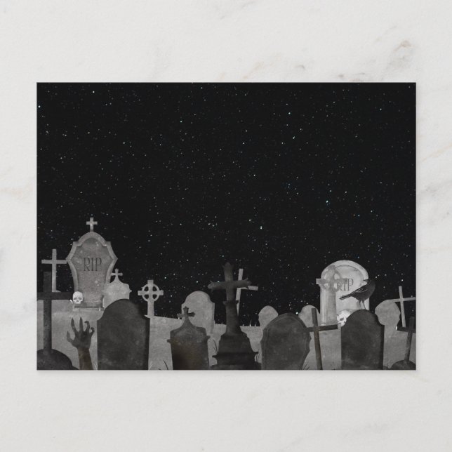Spooky Halloween Graveyard Background  Holiday Postcard (Front)