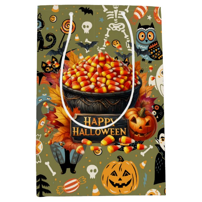 Spooky Halloween Green Medium Gift Bag (Front)