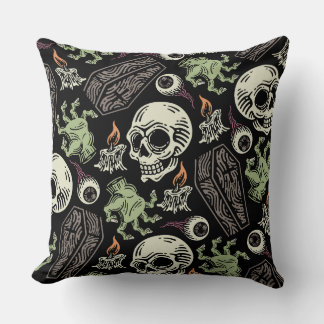 Spooky Halloween grunge Skull design Throw Pillow