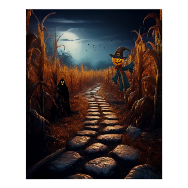 Spooky Halloween Haunted Corn Field Poster (Front)