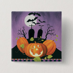 Spooky Halloween Haunted House 2 Inch Square Button