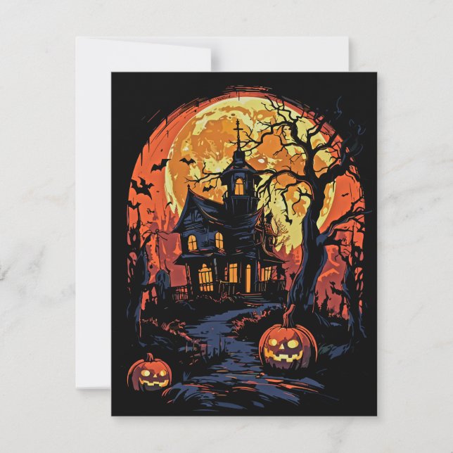 Spooky Halloween Haunted House  Holiday Card (Front)