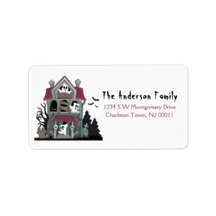 Spooky Halloween Haunted House Moon Label