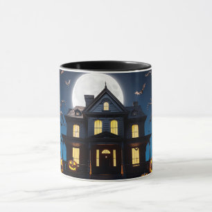 Spooky Halloween Haunted House Mug with Full Moon