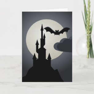 Spooky Halloween Haunted House on Hill Card