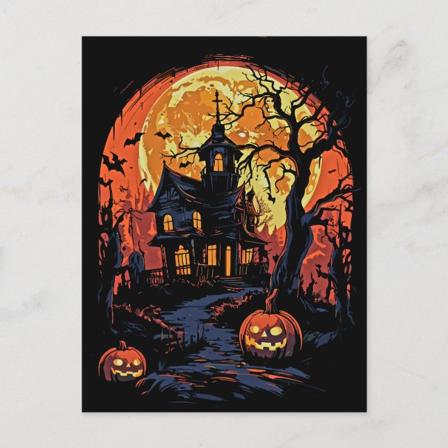 Spooky Halloween Haunted House Postcard (Front)