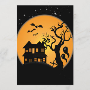 spooky halloween haunted house scene vector card
