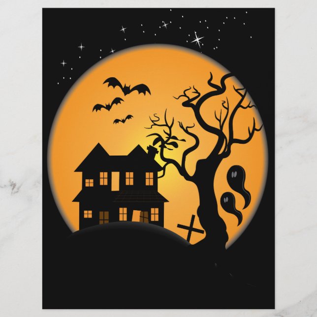 spooky halloween haunted house scene vector flyer (Front)