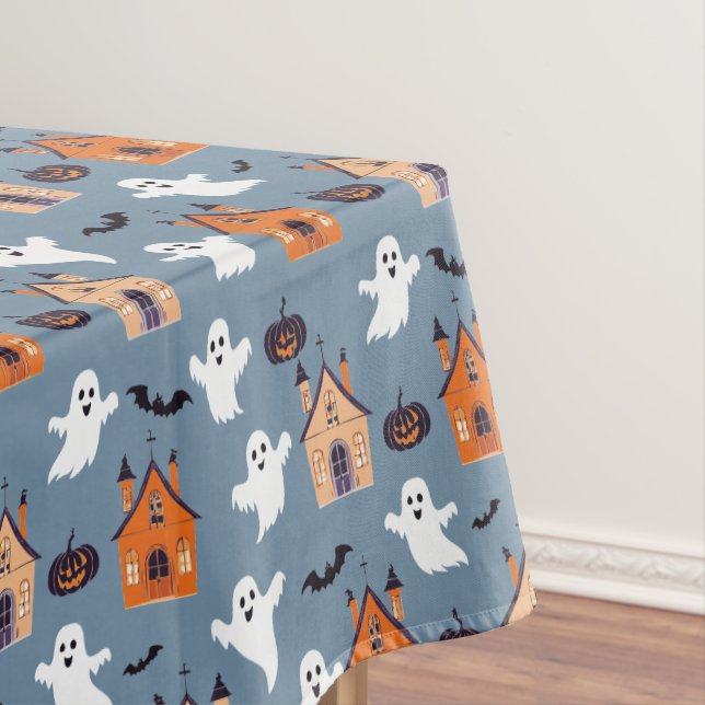 Spooky Halloween Haunted House Tablecloth (In Situ)