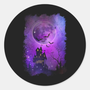 Spooky Halloween Haunted House Ts And Blood Moon S Classic Round Sticker