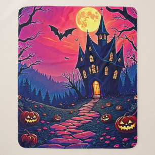 Spooky Halloween Haunted Mansion Art Sherpa Blanket