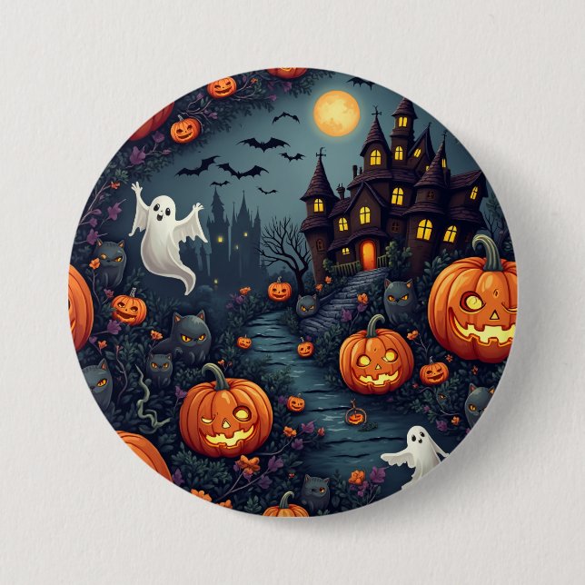 Spooky Halloween Haunted Night Button (Front)