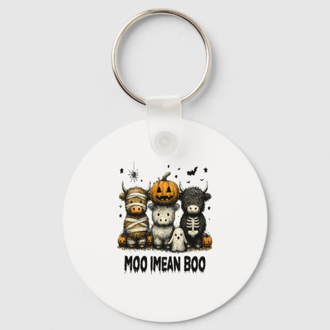 Spooky Halloween Highland Cow Keychain (Front)