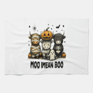 Spooky Halloween Highland Cow Kitchen Towel