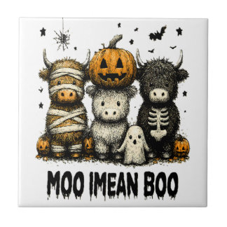 Spooky Halloween Highland Cow Tile