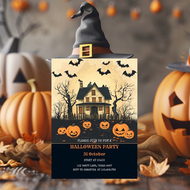 Spooky Halloween House at Night Party  Holiday Card (Creator Uploaded)