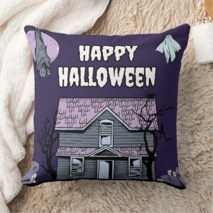 Spooky Halloween House Throw Pillow