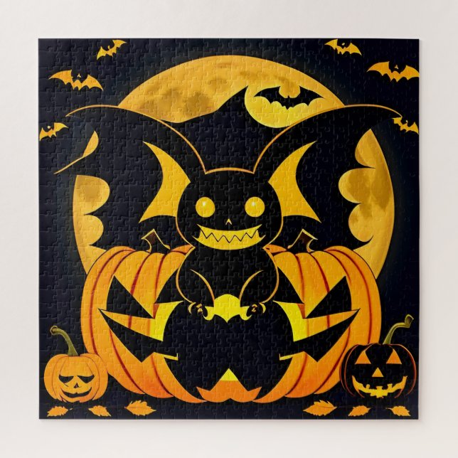 Spooky Halloween Illustration Featuring Bat Pumpki Jigsaw Puzzle (Vertical)