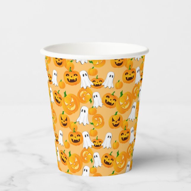 Spooky Halloween Jack O Lantern Creepy Ghost Paper Cups (Front)