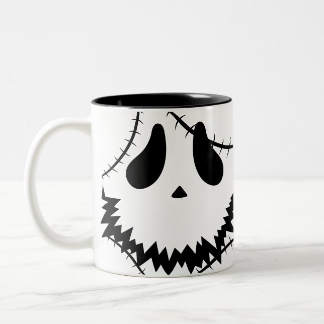 Spooky Halloween jack-o-lantern pumpkin face Two-Tone Coffee Mug (Left)