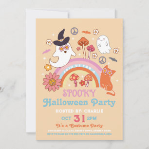 Spooky Halloween Kids 70s Retro Vintage Invitation