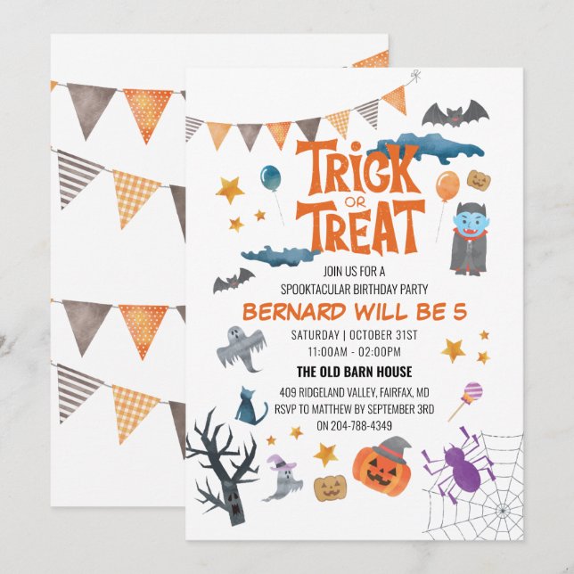 Spooky Halloween Kids Birthday Party Invitation (Front/Back)