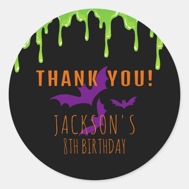 Spooky Halloween Kids Birthday Thank You Classic Round Sticker (Front)