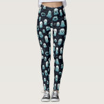 Spooky Halloween Little Ghosts Blue White & Black Leggings<br><div class="desc">Prepare yourself for Halloween with these spooky but cute,  Halloween themed leggings. Covered with little white and light blue cartoon ghosts on a black background,  these leggings will bring a little "spirit" to your Halloween style. Created by Simply Farmhouse Press.</div>