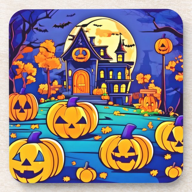 Spooky Halloween Mansion Artwork Coaster (Front)