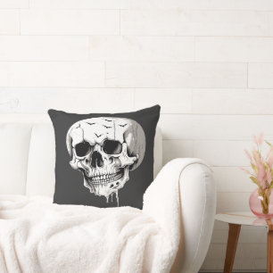 Spooky Halloween Melting Cranium With Bat Imagery  Throw Pillow