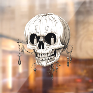 Spooky Halloween Melting Cranium With Bat Imagery  Window Cling