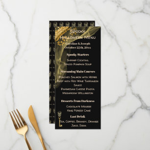 Spooky Halloween Menu with Black, Gold & Skulls