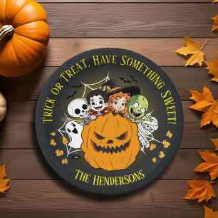 Spooky Halloween Monster Cartoon Trick or Treat Paper Plate