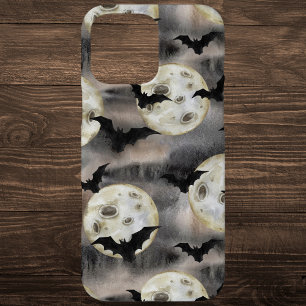 Spooky Halloween Moon and Bats Watercolor iPhone 16 Pro Max Case