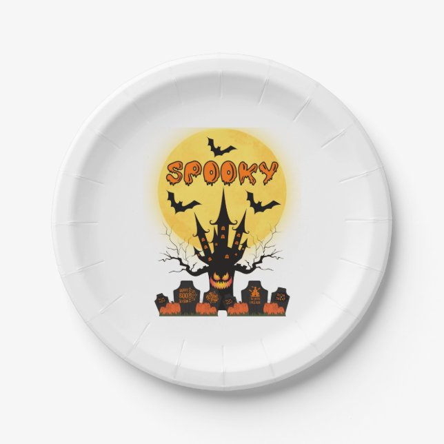 Spooky Halloween Moon Paper Plates (Front)