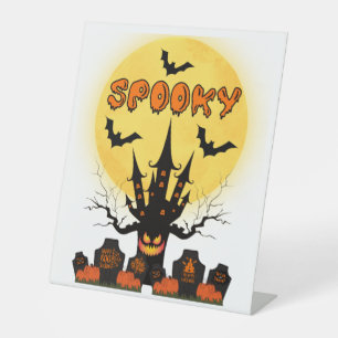 Spooky Halloween Moon Pedestal Sign