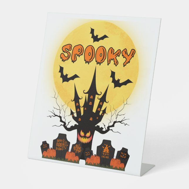 Spooky Halloween Moon Pedestal Sign (Front)