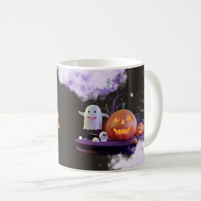 Spooky Halloween Mug – Pumpkin, Ghost & Witch Coff (Front Right)