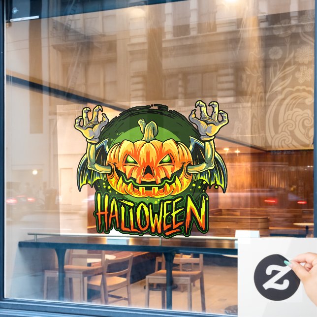Spooky Halloween Neon Bat Pumpkin Window Cling (Cafe Window)