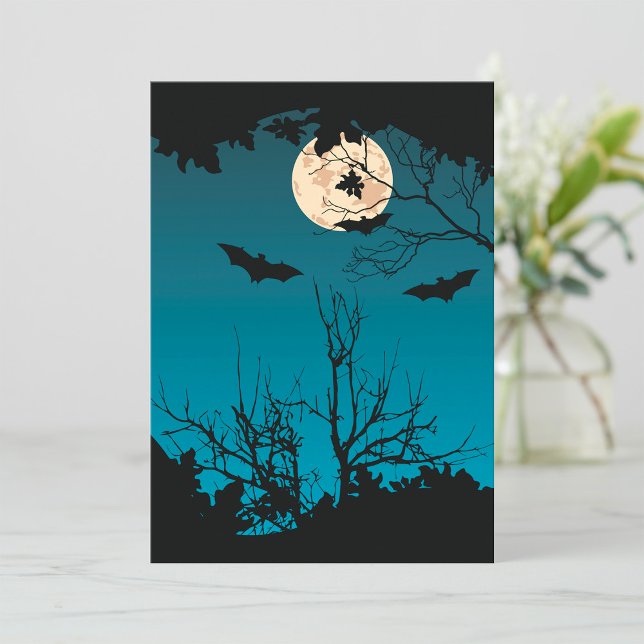 Spooky Halloween Night Full Moon and Flying Bats  Invitation (Creator Uploaded)