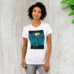 Spooky Halloween Night Full Moon and Flying Bats T-Shirt