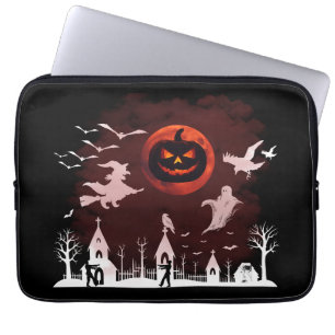 Spooky Halloween Night Full Moon Pumpkin Scene Laptop Sleeve