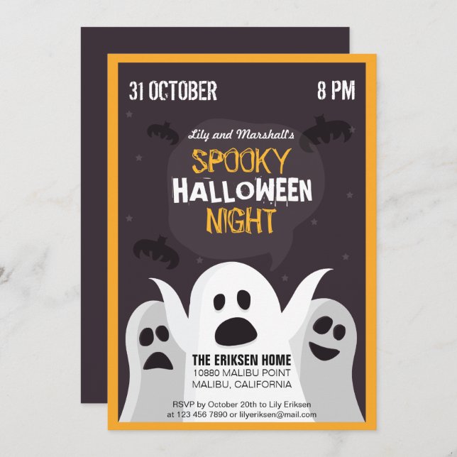 Spooky Halloween Night Halloween Party Invitation (Front/Back)