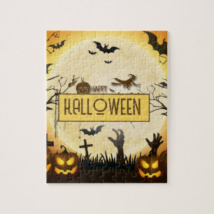 Spooky Halloween Night Haunted Autumn Design Jigsaw Puzzle