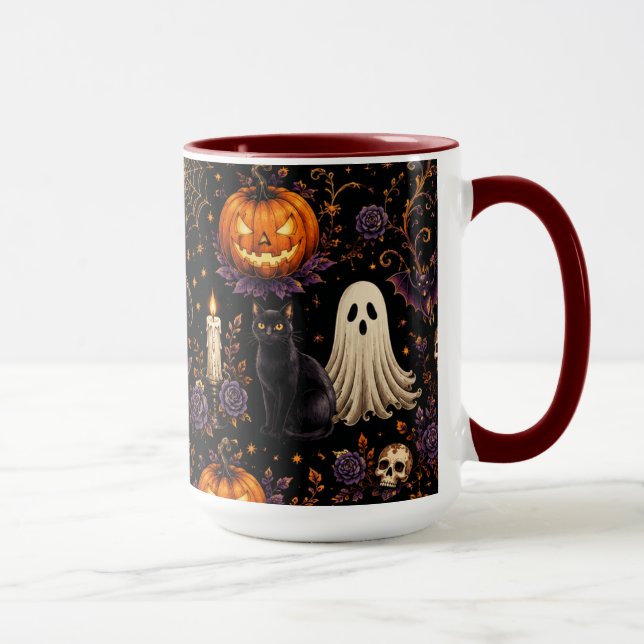 Spooky Halloween Night Pumpkin & Ghost Art Combo Mug (Right)