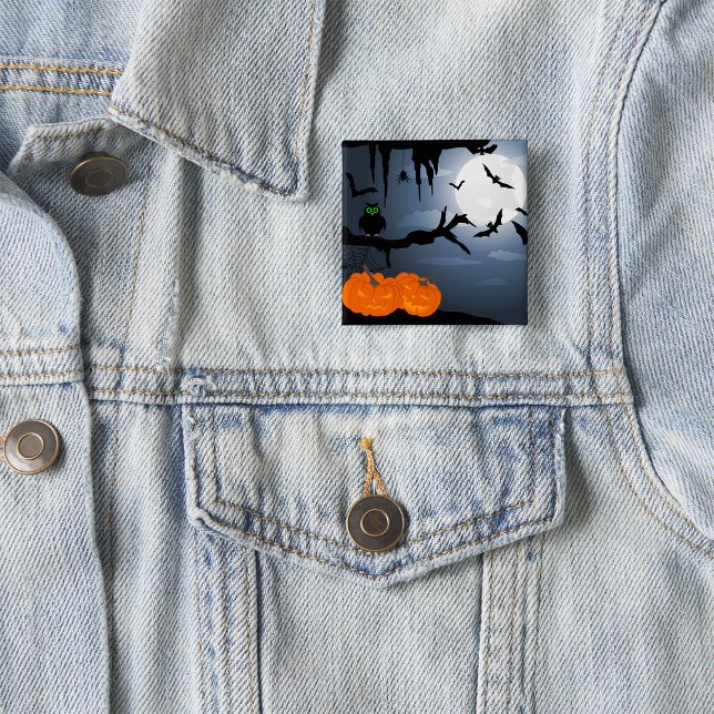 Spooky Halloween Night Scene  2 Inch Square Button (Creator Uploaded)