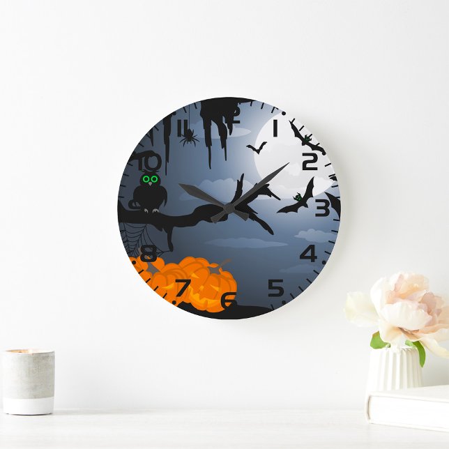 Spooky Halloween Night Scene  Large Clock (Creator Uploaded)