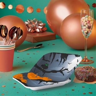 Spooky Halloween Night Scene Paper Plate