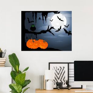 Spooky Halloween Night Scene Poster