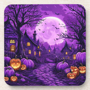 Spooky Halloween Night With Glowing Pumpkins Coaster